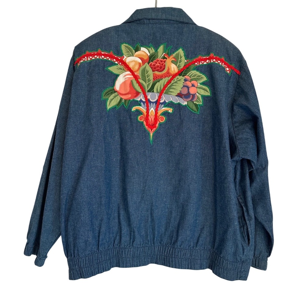 Vintage Southern Stitches Denim‎ Appliqué Embroidered Bomber Jacket Womens M USA - Picture 3 of 5